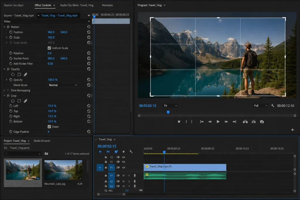 How to crop video in Premiere Pro effect controls panel
